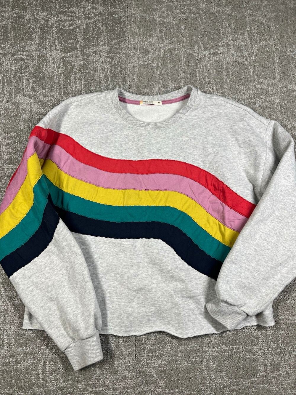 Marine Layer Archive Summit XS Gray Rainbow Colorblock Crewneck Fleece Pullover